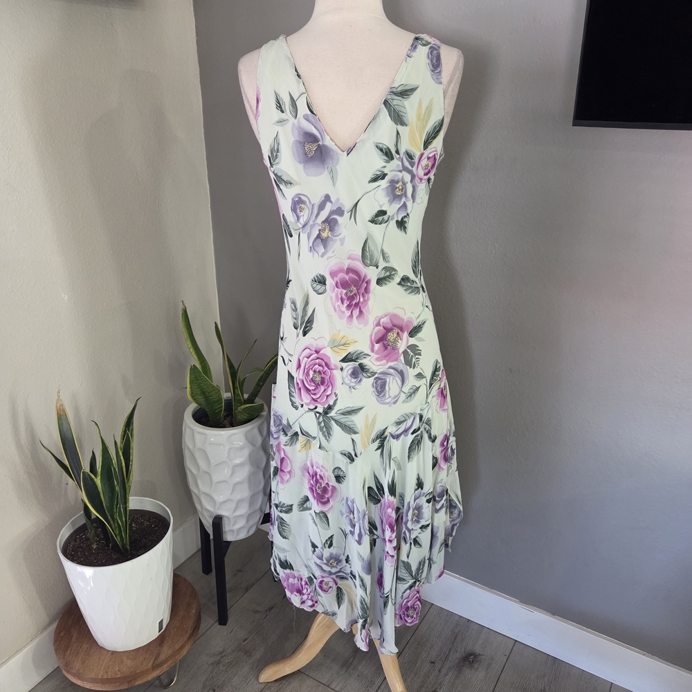 Floral Backless Dress - White with Purple and Pink